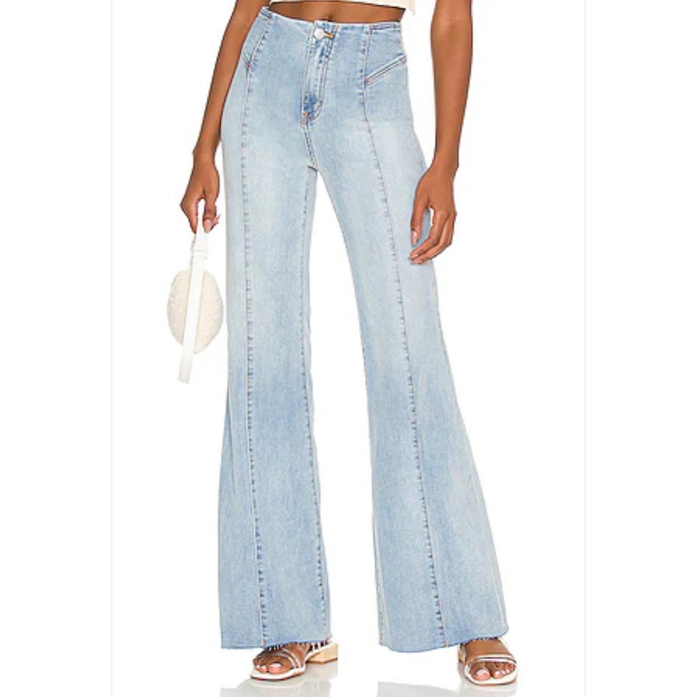 We The Free Free People Light Wash High Rise Seamed Flare Jeans Size 24 Blue